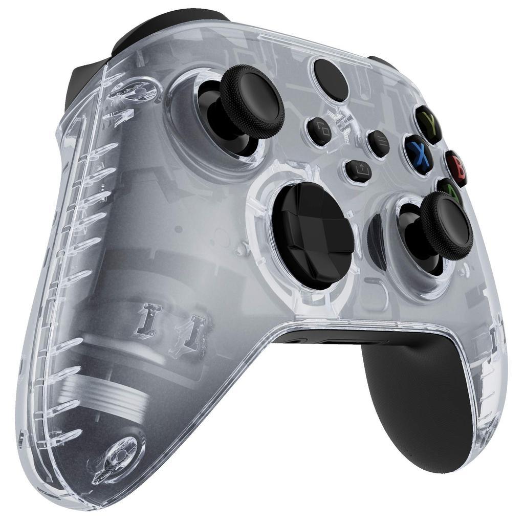 EXtremeRate Боковая накладка-грип для беспроводного контроллера Xbox Core, прозрачно-черная, сменная передняя крышка корпуса, накладка на рукоятку, лицевая панель для контроллеров Xbox Series X S