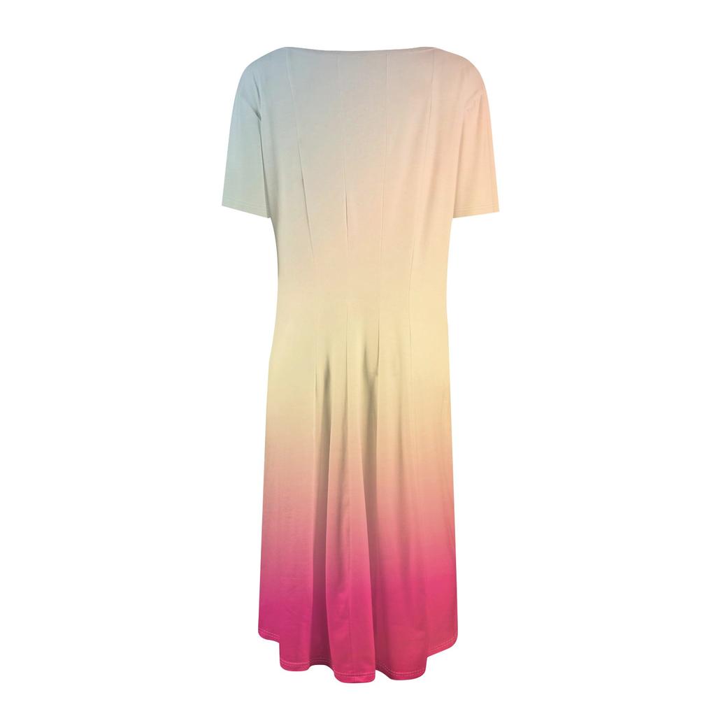 Женское повседневное модное платье с круглым вырезом и коротким рукавом средней длины с градиентом