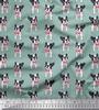 Soimoi Japan Crepe Satin Fabric Bow & Boston Terrier Dog Print Fabric by the Metre 42 Inch