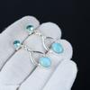 Natural Larimar, Blue Topaz Gemstone Earrings, 925 Sterling Silver Earring, Handmade Boho Silver Jewelry Dangle Earrings, Birthday Gifts