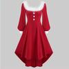 Women's Christmas Costume Red Button-up Long-sleeved Knitted Plush Princess Dress