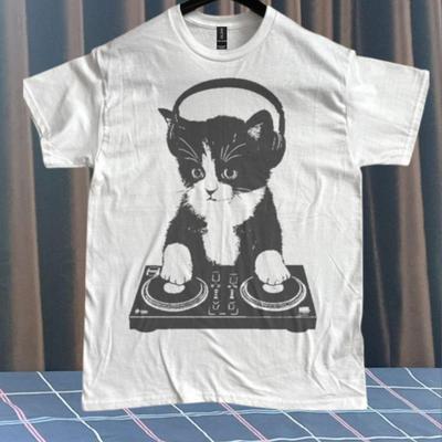 Унисекс футболка с ретро-графикой DJ Cat, смешная, размеры S-5XL