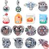 S925 Sterling Silver Milk Drink Swan Owl Bow Clover Shiny Beads Fit Original  Charm Bracelet Women Jewelry DIY Making Gift