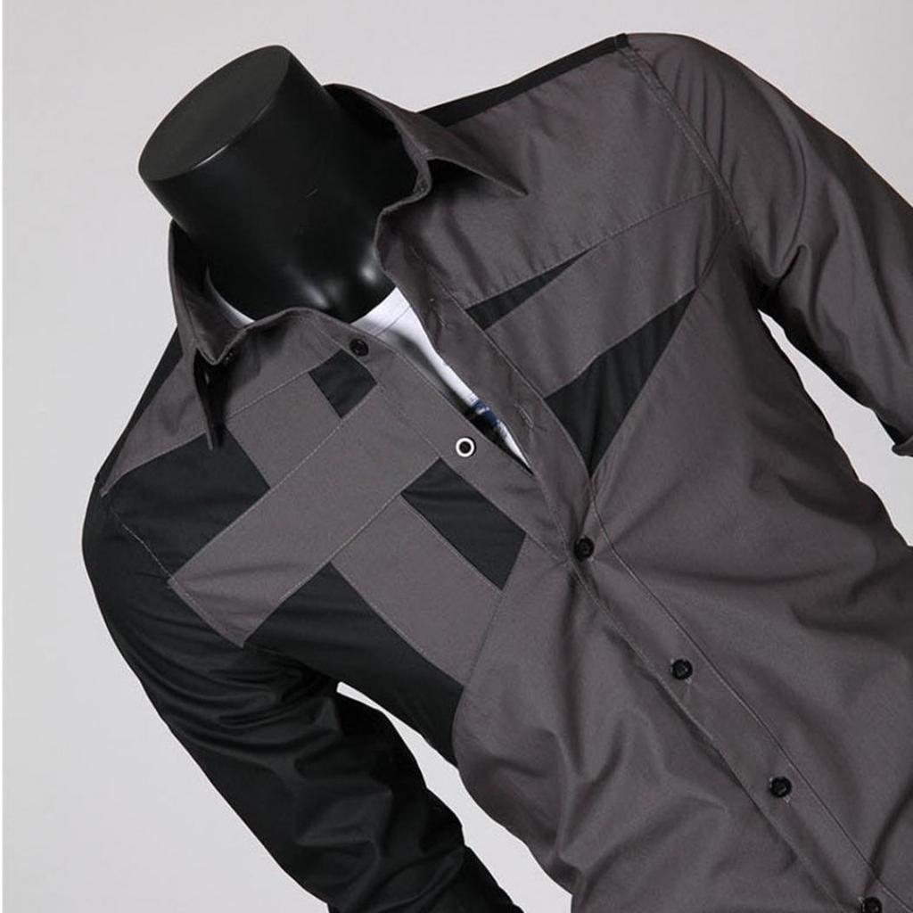 Мужская мода сексуальная приталенная цветная лоскутная рубашка с отложным воротником и длинным рукавом