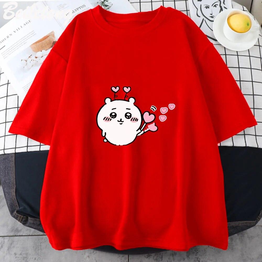Футболка Chiikawa с принтом Kawaii, женская футболка, уличная дышащая футболка с коротким рукавом, модная повседневная одежда, летняя футболка из 100% хлопка, футболка унисекс