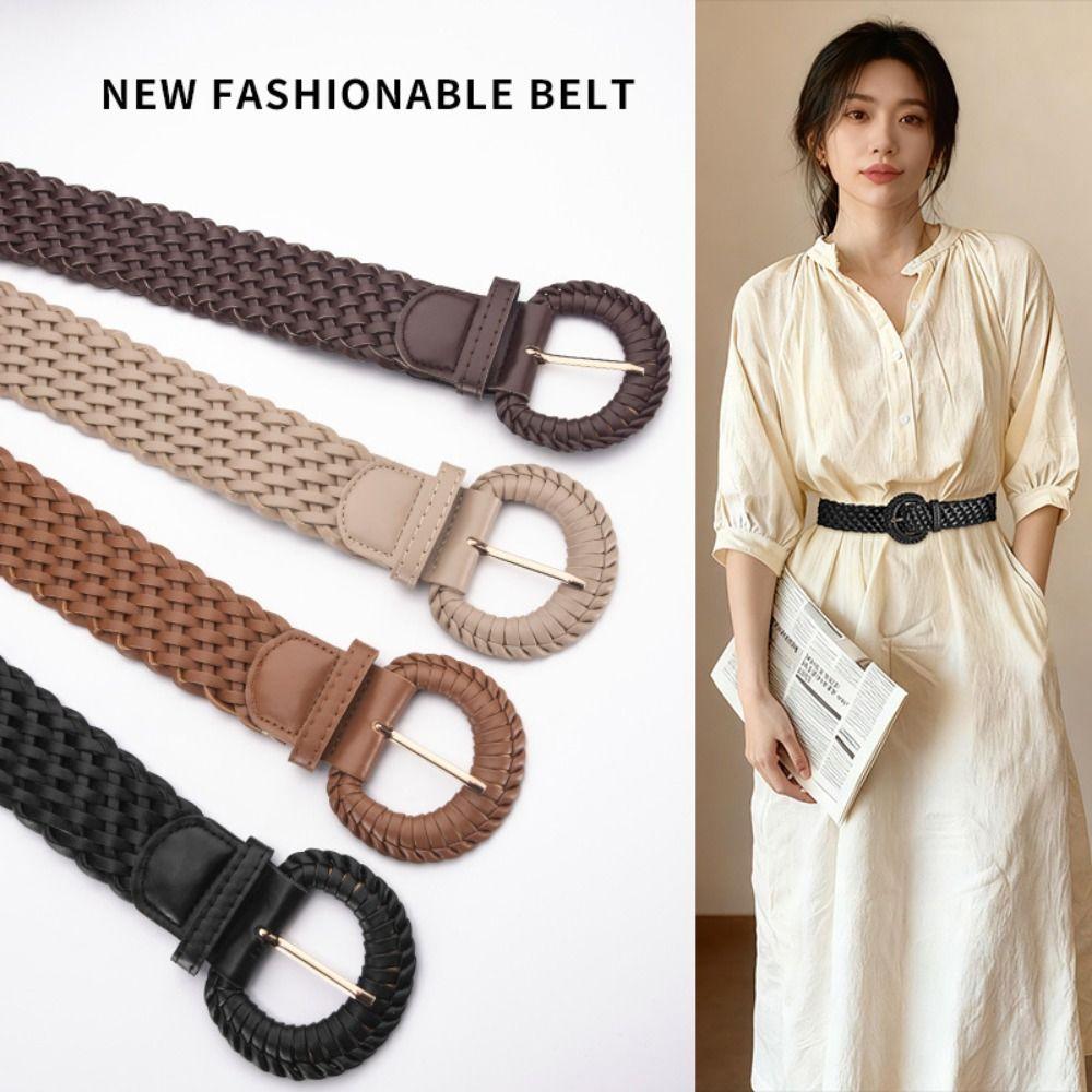 Винтажный плетеный ремень с вырезами, круглый ретро-ремень из ПУ кожи, широкий пояс в богемном стиле, украшение для платья