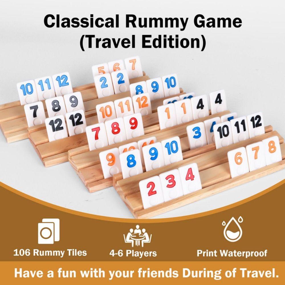 106Pcs Portable Case Rummy Cube Game 106 Tiles Rummy Tiles Classic Board Game  Multi-Player Game