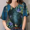 Летняя новая футболка с коротким рукавом для женщин, футболка с V-образным вырезом, в стиле ретро, с 3D-принтом, с коротким рукавом
