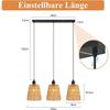 Lampe suspension rotin naturel NETTLIFE 3 lumières, Design bohème chic métal noir, Colonne, Luminaire E27 pour salle à manger salon