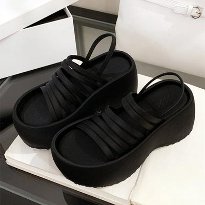 Модные милые сандалии на толстой платформе, женские модные сандалии-гладиаторы на плоской подошве с ремешком на щиколотке, летняя комфортная повседневная обувь на танкетке, пляжная обувь