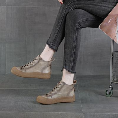 Ретро кеды хай-топы из коровьей кожи первого слоя, осенние новинки, кожаные, износостойкие, повседневные, универсальные, на платформе, женские туфли