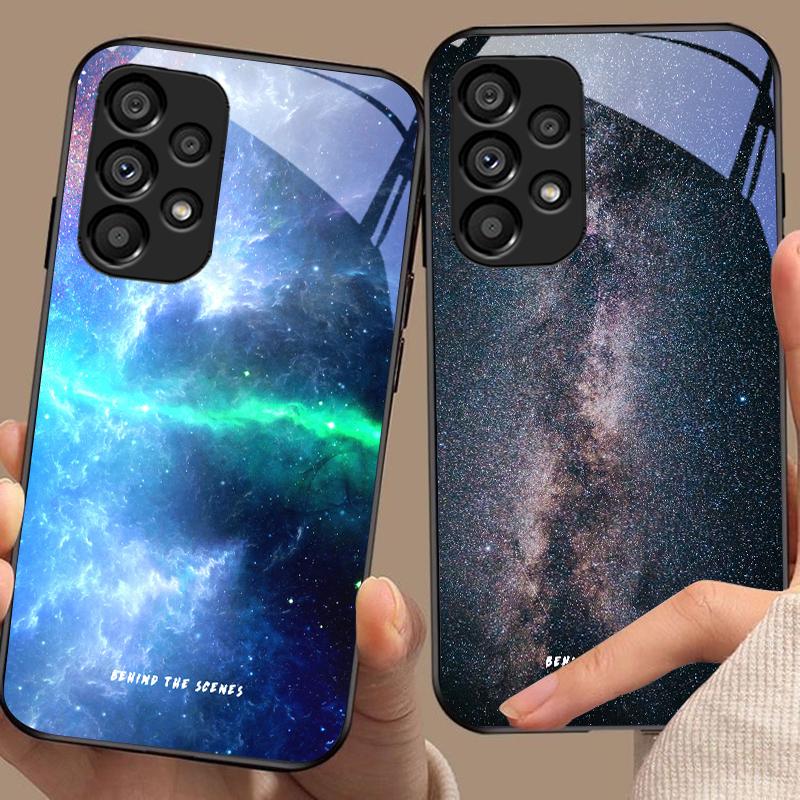 Бонусные космические пейзажи для Samsung Galaxy S10 S20 Plus S21 FE S22 S23 S24 FE S25 Ultra Черный Чехол для телефона из закаленного стекла Твердая оболочка