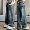 Spring Autumn Girl Pocket Bow Embroidery Jeans Teenage Children Wide Leg Denim Pants for Kids Loose Trousers