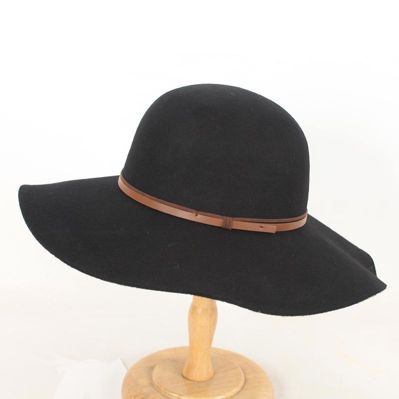 New wavy-edged big-edged top hat, autumn and winter fashion woolen hat, women's felt hat