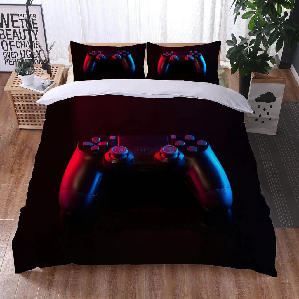 Gaming Gamepad Video Game Neon Comfortable Duvet Quilt Cover Pillowcase Bedding Set Children Bedroom Decoration Home Textile