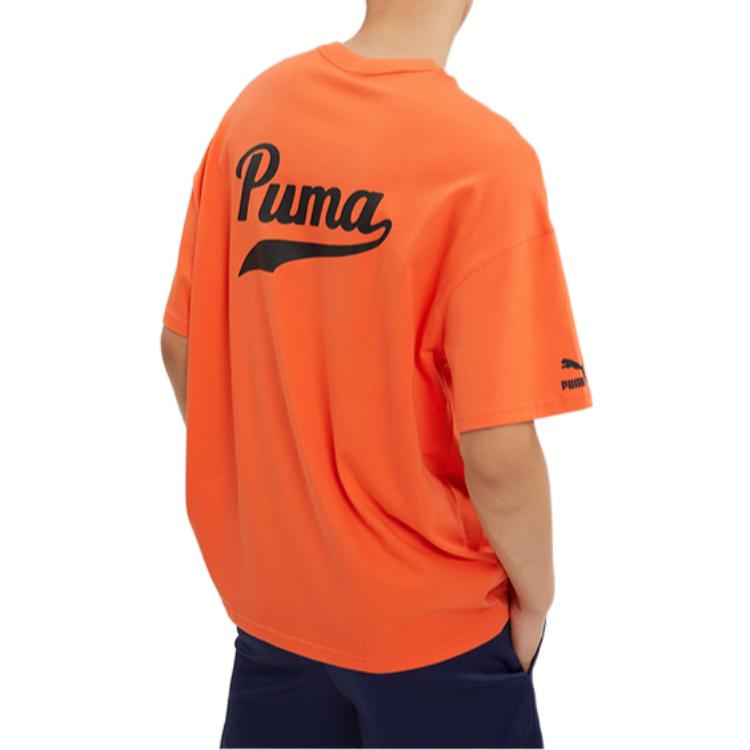 Puma Спортивная повседневная футболка с коротким рукавом и логотипом сзади, мужские топы, оранжевый 538324-79