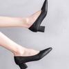 Женские туфли на неглубоком массивном каблуке, летние туфли без шнуровки из мягкой кожи с острым носком для женщин, модные модельные офисные женские туфли-лодочки