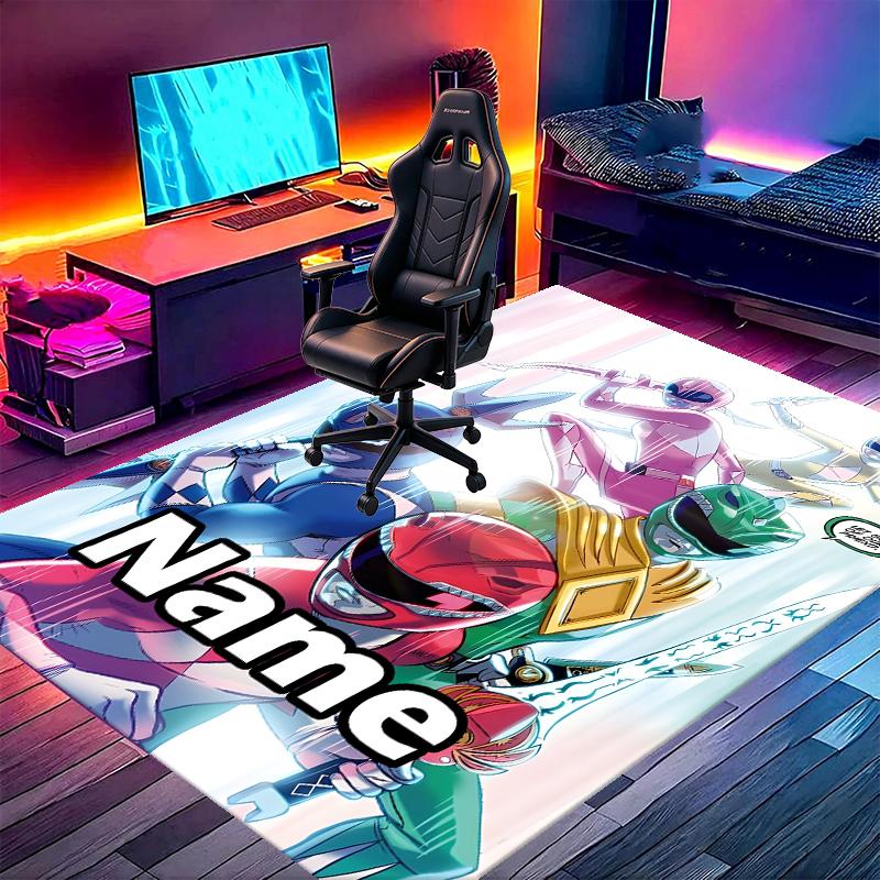 Custom Name Personalized Mighty Morphin Power Rangers Print Carpet, Versatile Home Decor Rug, for Playroom, Apartment, Balcony, Entryway, Hallway Gift