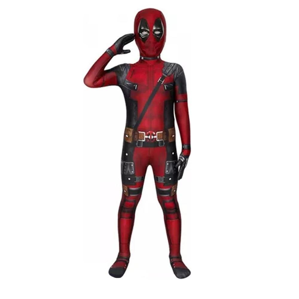 Kids Deadpool Costume Cosplay Set Bodysuit with Mask Halloween Theme Party Role Play 110cm