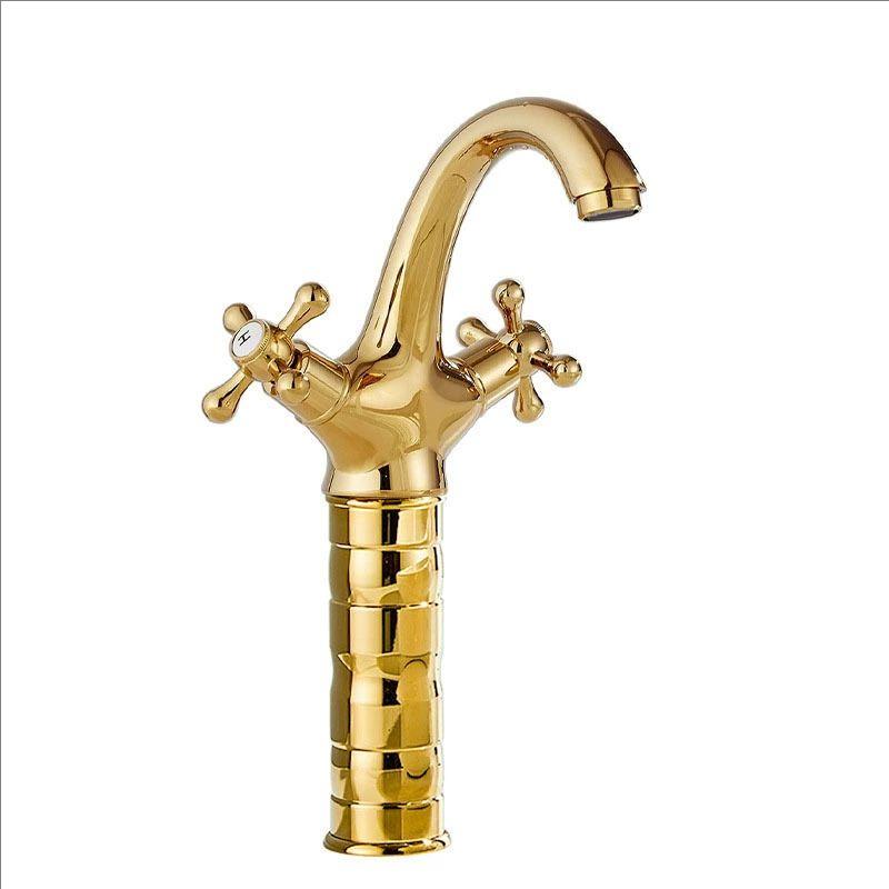Dual Handles Antique Basin Faucet Hot and Cold Water Crane Bronze Sink Faucet Bathroom Vintage Mixers Taps Gold