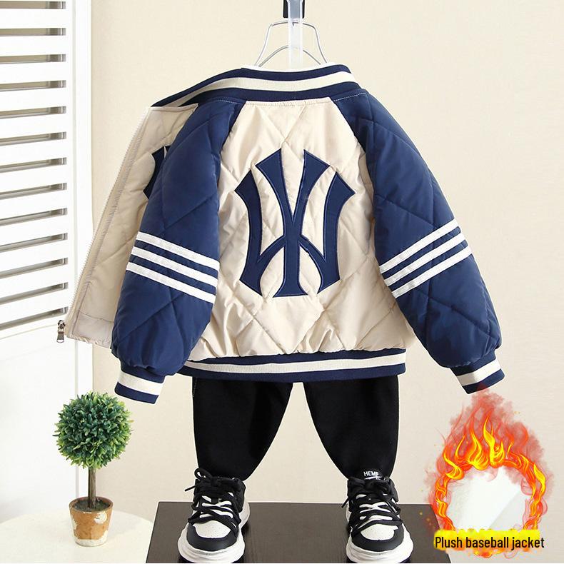 Детская бархатная бейсбольная куртка для мальчиков - Осень/Зима 2025 - Уютный хлопковый топ