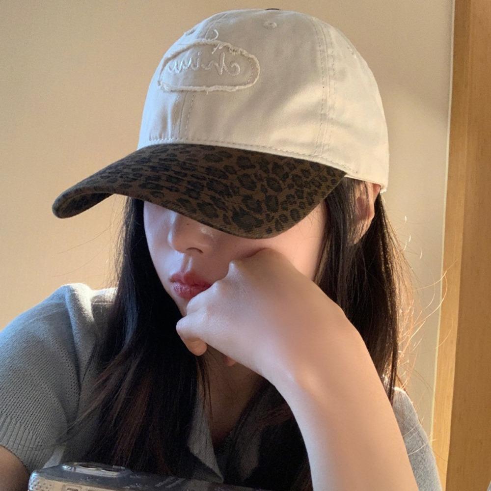 Leopard Print Duck Tongue Cap Color Splicing Rebound Caps Fashion Sun Hat for Women Girls