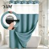 Breathable Mesh Shower Curtain No Hook Curtain, Waterproof with Snap-on Liner, Machine Washable Top, Divider for Bathroom RV Hotel Guest