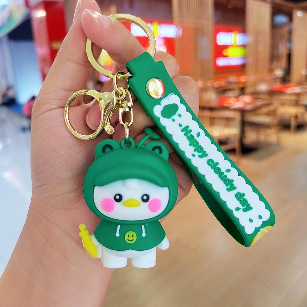 Cute Raincoat Blush Duck Keychain Silicone Figurine Car Accessory Gift For Friends