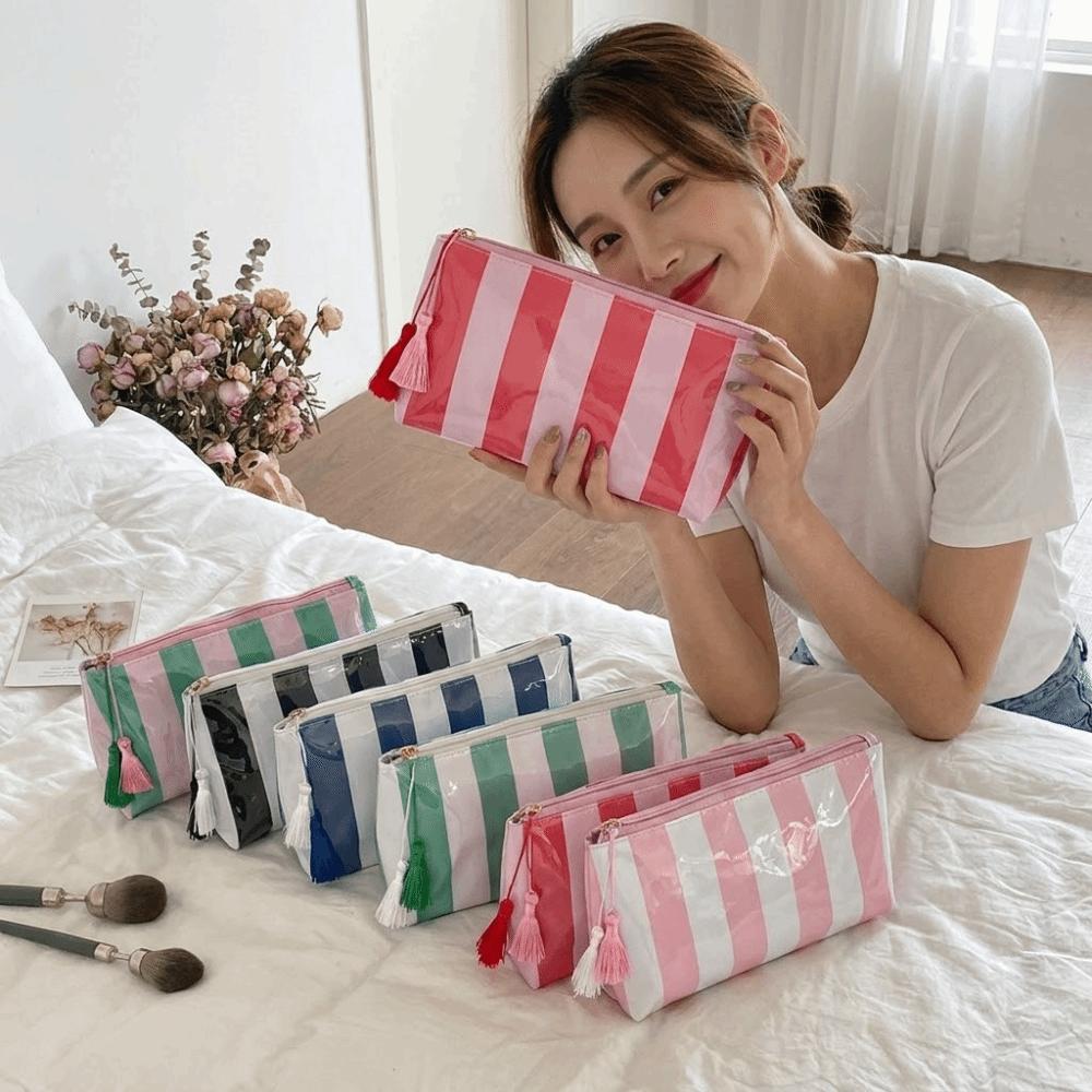 Waterproof PVC Toiletry Bag Large Capacity Beach Storage Bag Striped Cosmetic Bag Friends