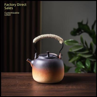 Керамический чайный сервиз «Кунг-фу»: Черный чайник с боковой ручкой и угольной горелкой для открытого огня.