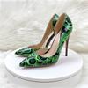 Модные туфли из лакированной кожи с зеленым узором на высоком каблуке, универсальная женская обувь для платьев и юбок.