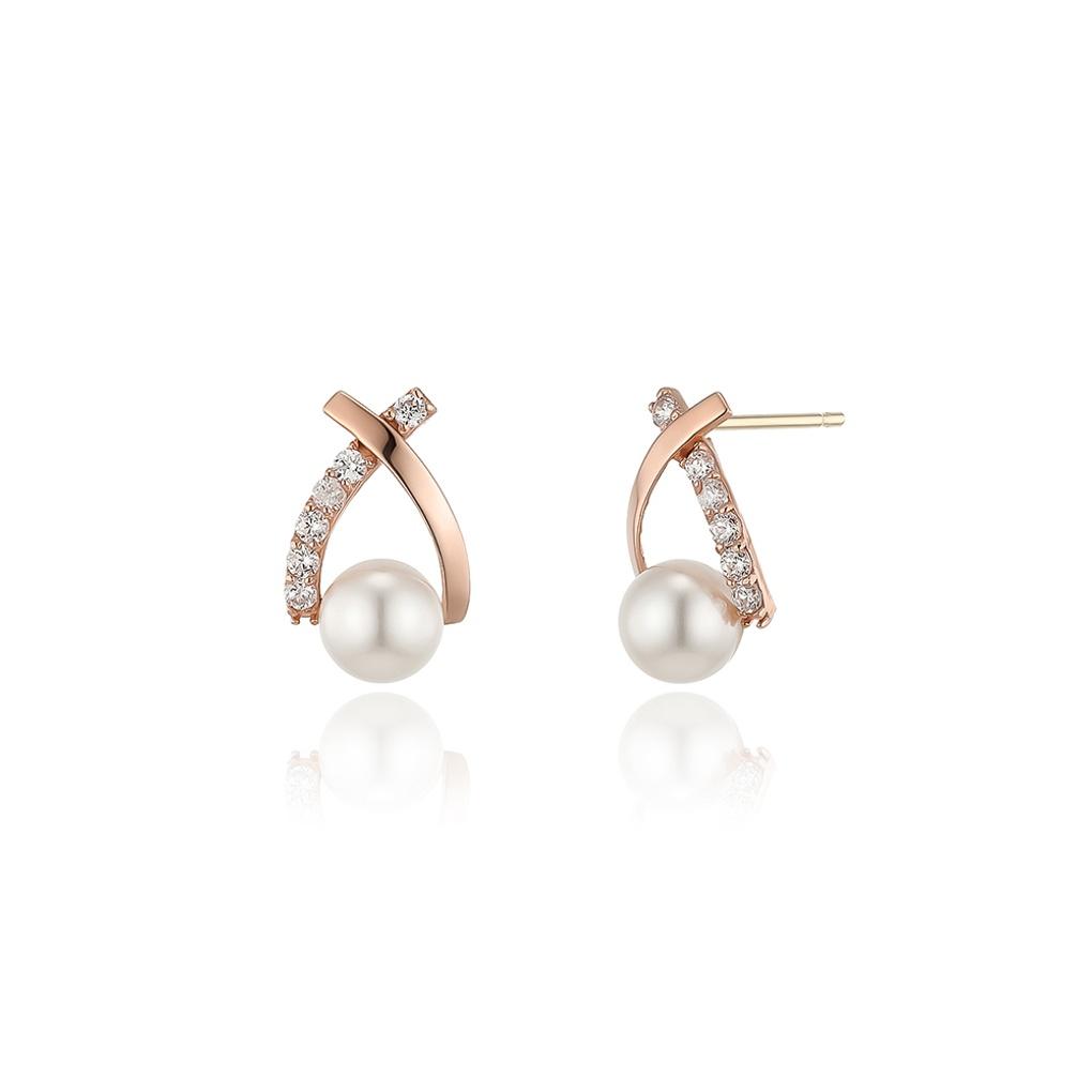 LLOYD Low Stone Cross Pearl 14k Gold Earrings LPFM4061G