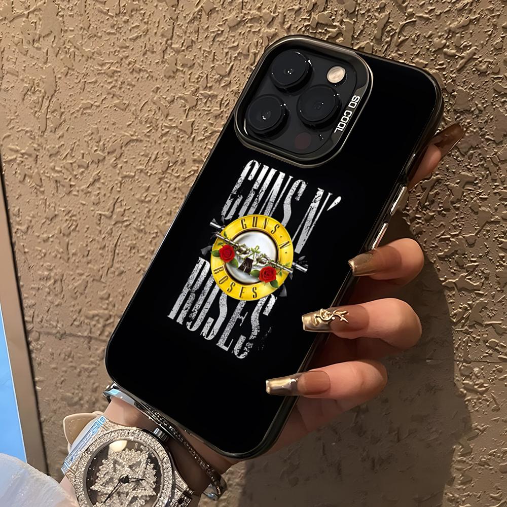 Чехол для телефона G-Guns N Roses Для 17 Pro Max IPhone 16 Pro Max 15 14 Plus 12 13 X XS Max 11 Цветная серебристая крышка