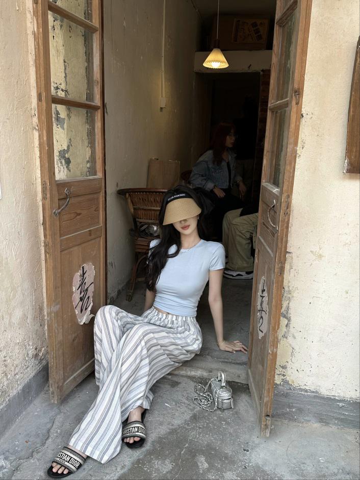 Women's Summer Striped Linen Wide-Leg Pants