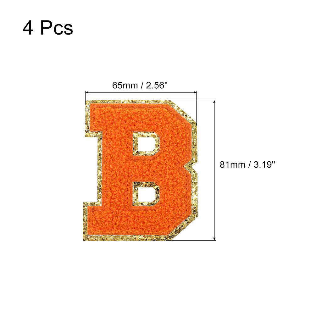 4pcs Chenille Letter Patches Iron on Letter Patches Embroidery Patch Iron on Sew on Jacket Embroidered Letter Patches Orange