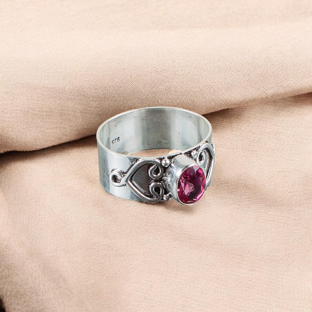 Pink Tourmaline Gemstone 925 Sterling Silver Jewelry Handcrafted Statement Ring RR-16-2