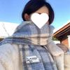 Женский шарф высокого класса в синюю клетку: Толстый, теплый шарф-манишка в корейском стиле для осени и зимы