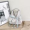 Cute Nylon Flower Bow Pattern Bag With Zipper Closure And Inner Pocket For Students