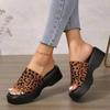 Leopard Print Women's Shoes Wedge Slippers Square Toe 2025 Summer New Fashion Platform Outdoor Beach Slippers Sandalias De Mujer