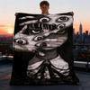 1pc Horror_Mask Outdoor Flannel Blanket Gift For Boys Girls Adults, Family Friends