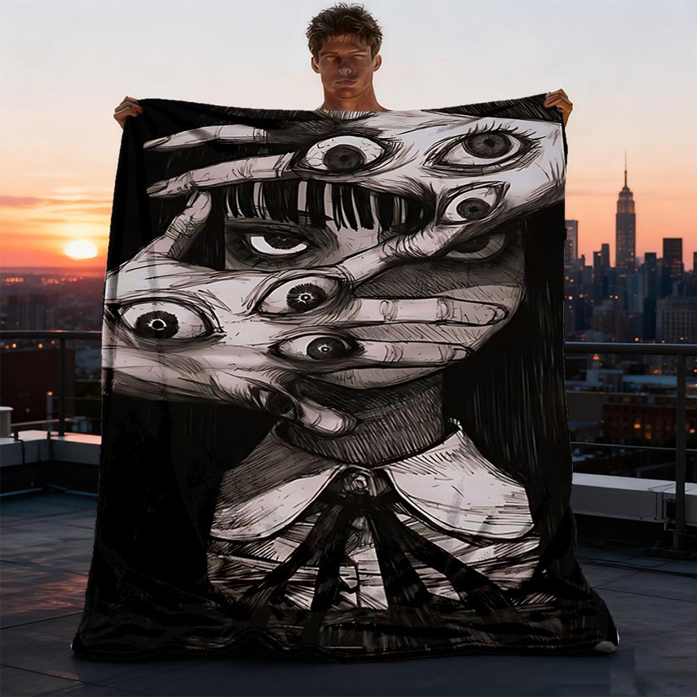 1pc Horror_Mask Outdoor Flannel Blanket Gift For Boys Girls Adults, Family Friends