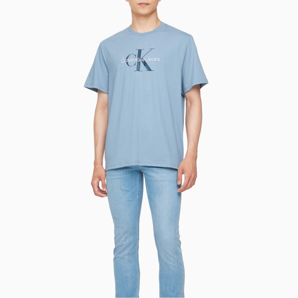 Calvin Klein Удобная футболка с круглым вырезом и коротким рукавом с вышитыми буквами, мужские топы, синяя 40EM289-Q8W