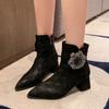 Fashion Women's Ankle Boots Pointed Toe Wear Resistant 2024 New Autumn Winter Boots for Ladies Non-Slip Outdoors Solid Color Women Boots