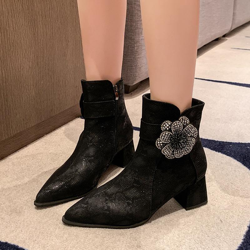 Fashion Women's Ankle Boots Pointed Toe Wear Resistant 2024 New Autumn Winter Boots for Ladies Non-Slip Outdoors Solid Color Women Boots