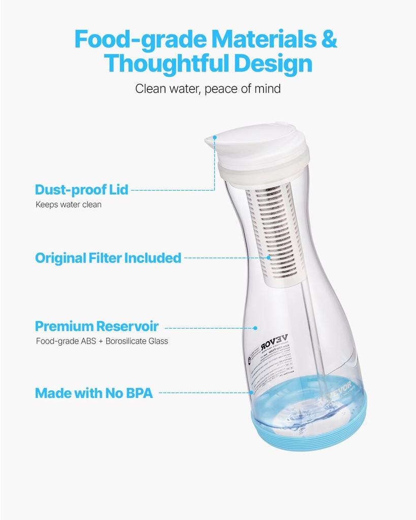 Water Filter Pitcher 6 Cup Glass Water Filtration Pitcher 211 Gallons