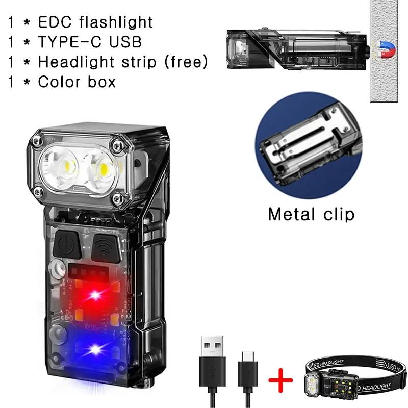 180° Powerful EDC LED Flashlight Portable Keychain Torch Sensor Headlamp Rechargeable Magnet Work Light Camping Fishing Lantern