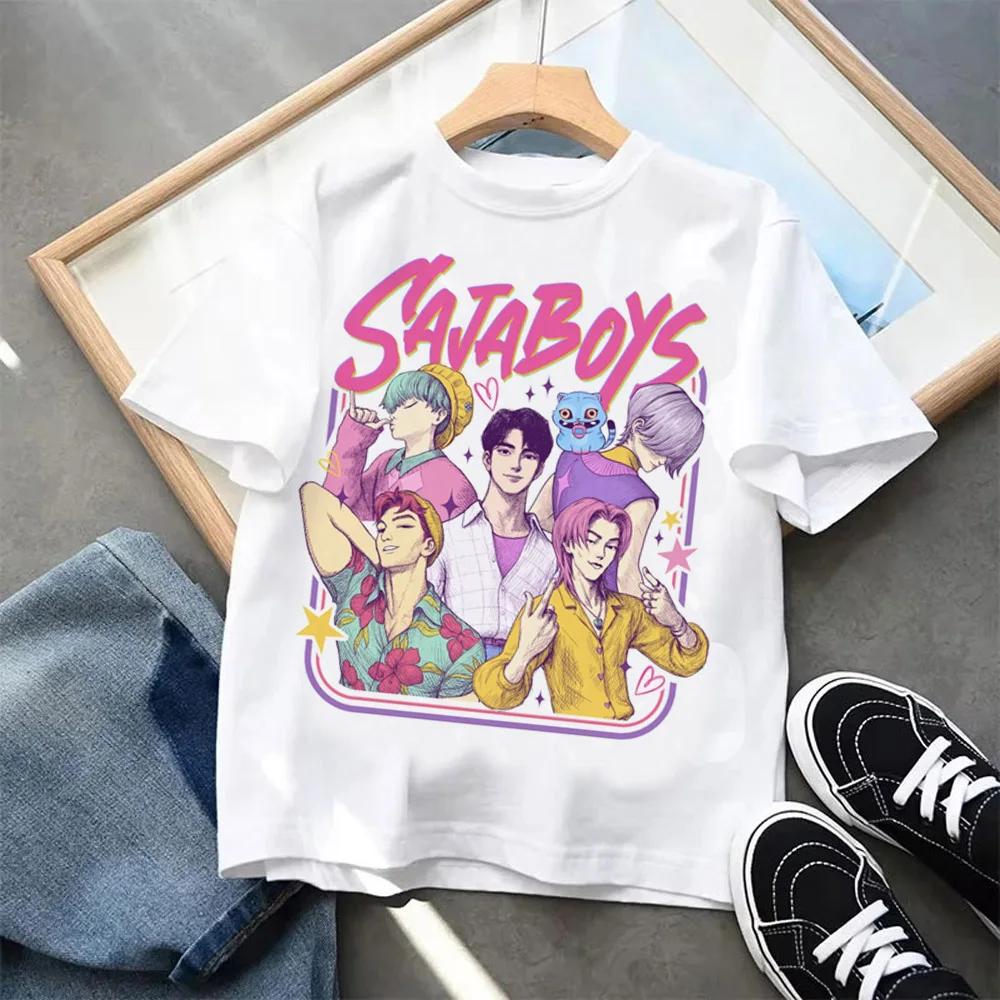 Kpop Охотники на демонов Футболка с коротким рукавом Харадзюку Дизайн с тигром Детская одежда для мальчиков и девочек