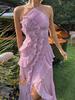 Весна 2025 Европейское и американское женское платье без рукавов с высоким поясом и вырезом халтер