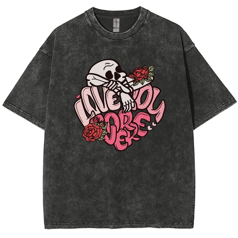 Футболки унисекс с принтом черепа и букв, стираный деним, свободные короткие рукава, простая повседневная одежда летнего дизайна