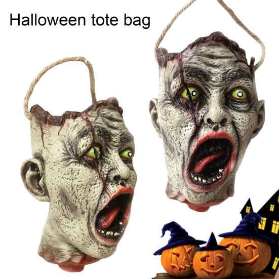 Жуткое ведро для конфет на Хэллоуин, сумочка в виде головы зомби, жуткое ведерко для конфет на Хэллоуин, для вечеринки, украшения дома с привидениями